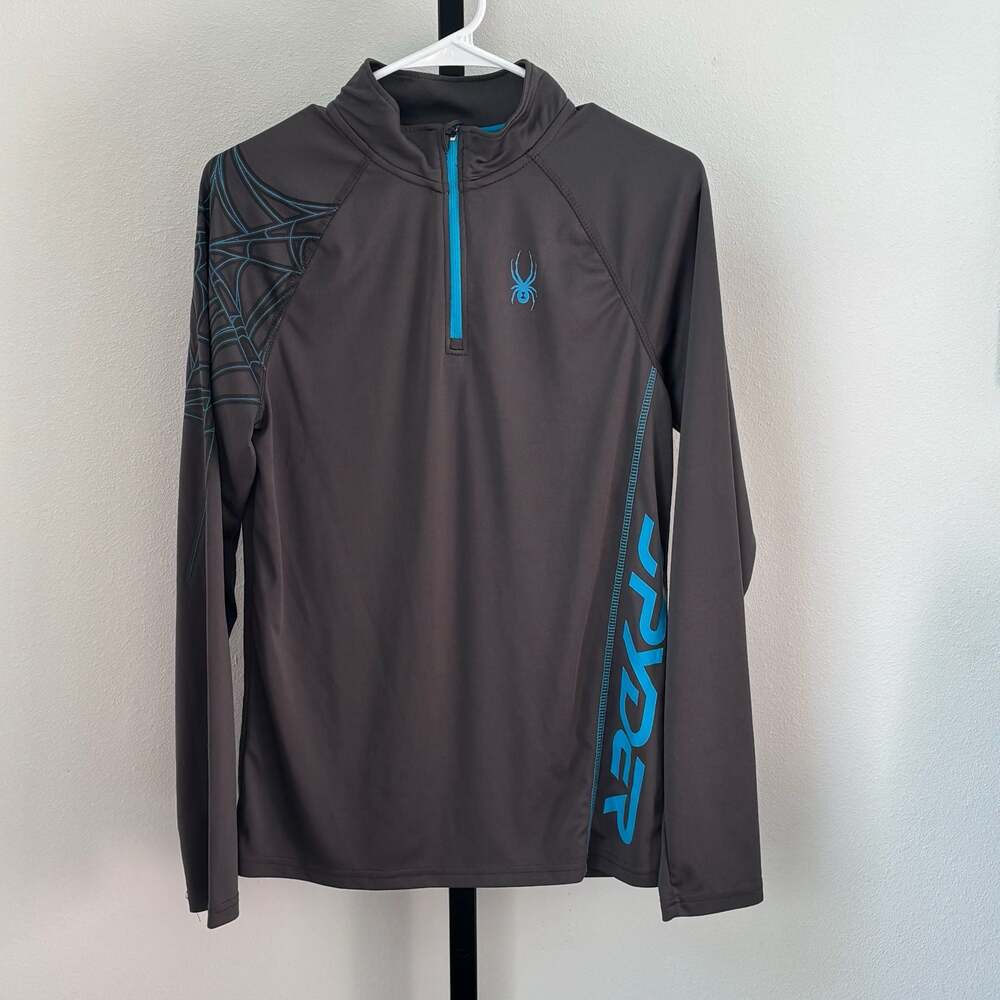 Spyder Womens Linear Web Dry T-Neck 1/4 Zip Pullover Gray Blue Size SP